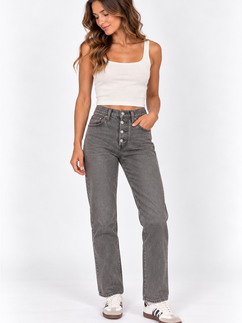 Levi’s Wedgie Straight Gray High Rise Button Fly Jeans Size 26